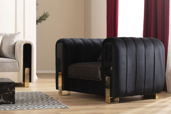 Moderne bankstel 2x driezitter + fauteuil stoffering roestvrijstalen meubels 3-delig