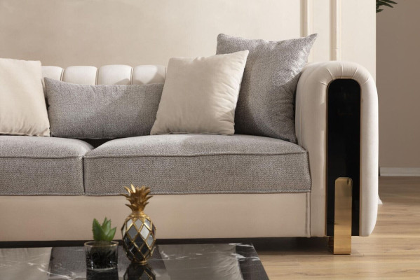 Moderne bankstel 2x driezitter + fauteuil stoffering roestvrijstalen meubels 3-delig