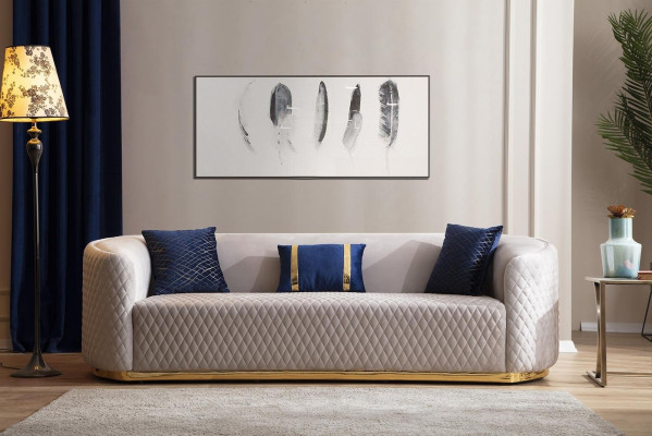 Beige driezits roestvrijstalen meubels luxe bankstellen design woonkamermeubels