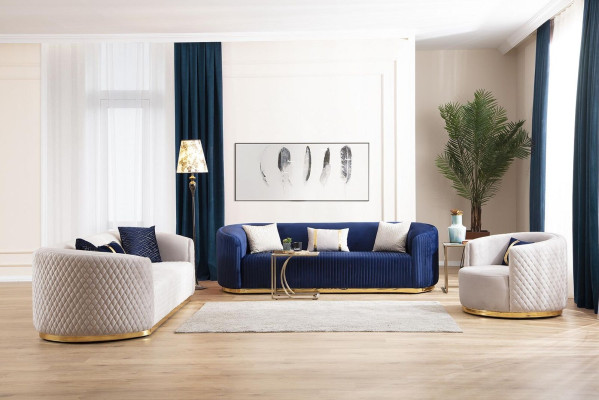 Beige driezits roestvrijstalen meubels luxe bankstellen design woonkamermeubels