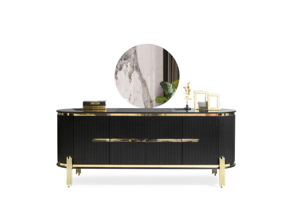 Modern dressoir van roestvrij staal meubels dressoir kast kast zwart nieuw.