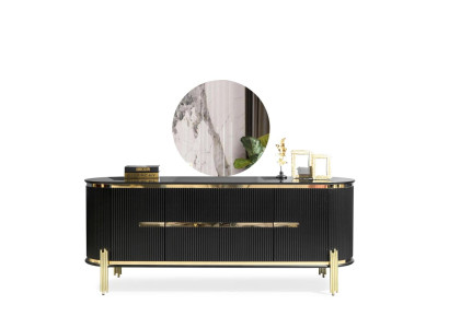 Modern dressoir van roestvrij staal meubels dressoir kast kast zwart nieuw.
