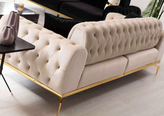 Bankstel Luxe Chesterfield Zitgroep Driepersoons Zwart 3+3 Zitplaatsen