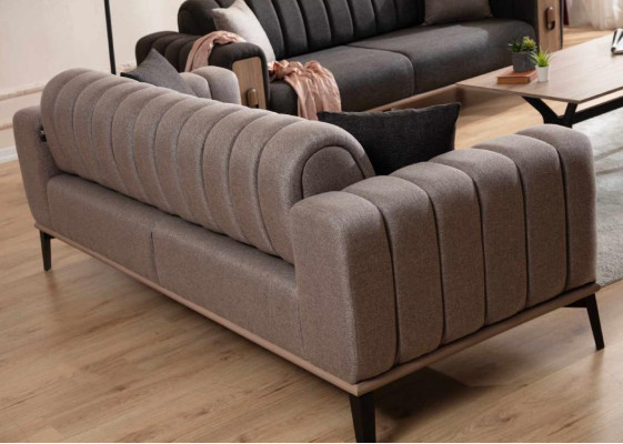 Bruine bankstel Driezits Tweezits Fauteuil Gestoffeerde meubels Stoffen bank