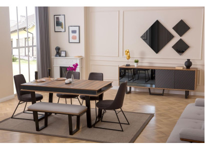 Eetkamerset Eettafel 4x Stoelen Bank Dressoir Eetgroep 3x Spiegels 10 stuks