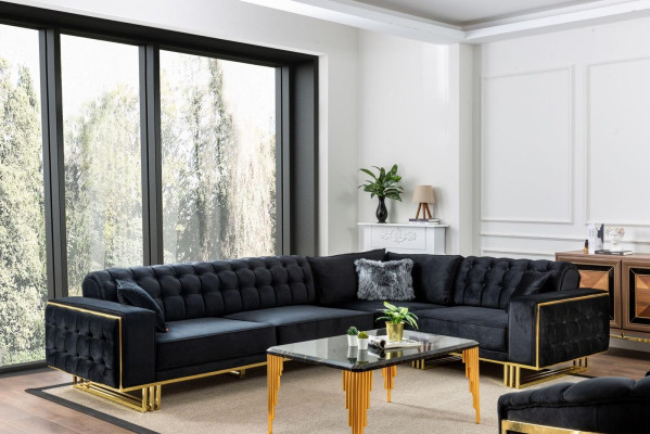 Ontwerper 3-delige woonkamerset hoekbank L-vorm + 3 + 1 zits luxe hoekbank
