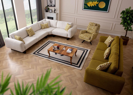 Designer woonkamerset 3-delig. Bankstel 4 + 1 zit hoekbank L-vormig Modern