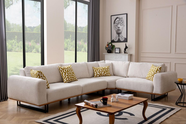 Luxe L-vormige stoffen hoekbank bank wit gestoffeerde bank zithoekbank