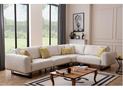 Luxe L-vormige stoffen hoekbank bank wit gestoffeerde bank zithoekbank