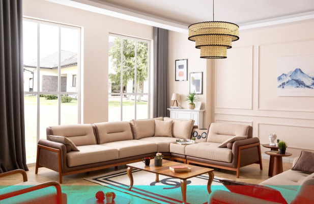 Luxe 3-delige woonkamerset hoekbank L-vorm 3-zits relaxstoel meubels