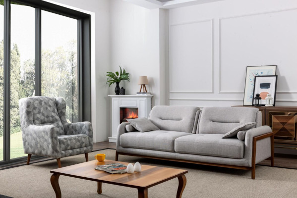 Set 2-delige woonkamersofaset Driepersoonsbank Modern Stoel Textiel