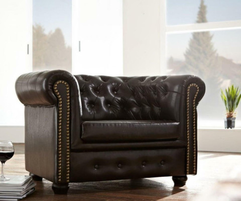 Chesterfield fauteuil tv bank 1-zits bank leer stof bank kussens