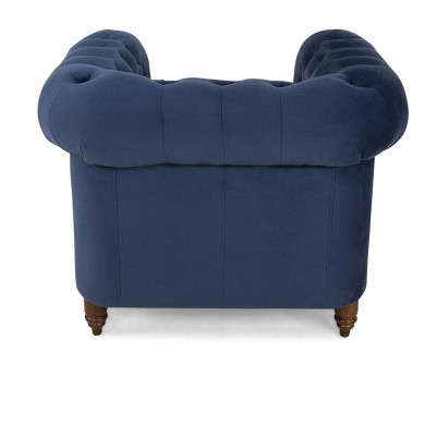 Designer fauteuil 1-zits blauw leder textiel luxe club loungebank Chesterfield