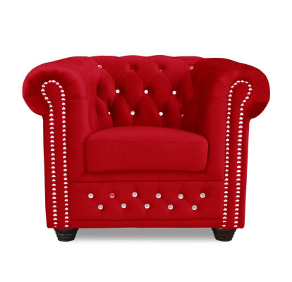 Fauteuil Design Bekleding Modern Textiel Rood TV 1-Zits Chesterfield Nieuw