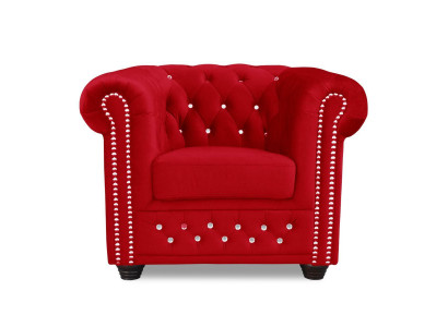 Fauteuil Design Bekleding Modern Textiel Rood TV 1-Zits Chesterfield Nieuw