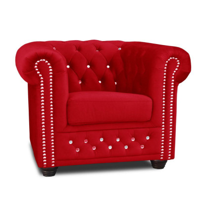 Fauteuil Design Bekleding Modern Textiel Rood TV 1-Zits Chesterfield Nieuw
