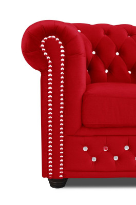 Fauteuil Design Bekleding Modern Textiel Rood TV 1-Zits Chesterfield Nieuw