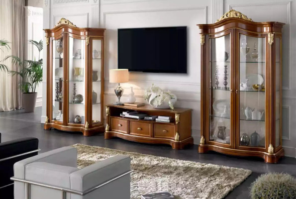 Woonwand Vitrine Console Wandsysteem Glasvitrines Woonkamer Bruin