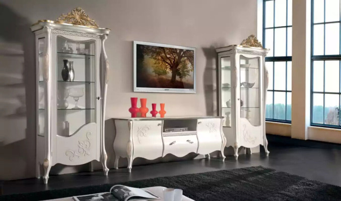 Klassieke wand woonkamer 2x vitrine dressoir RTV rek 3-delig.