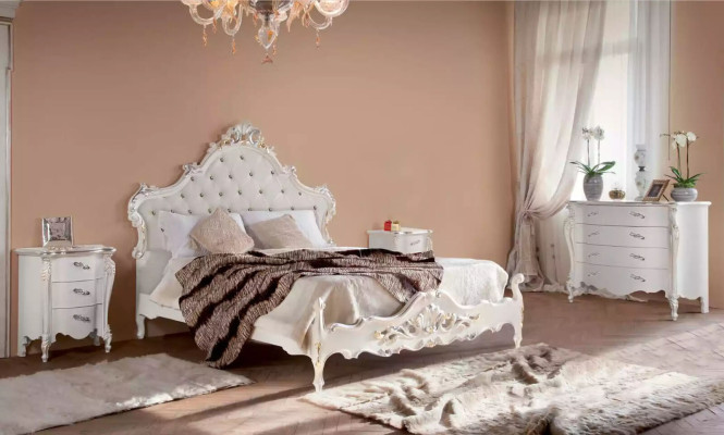 Witte slaapkamer set Bed 2x nachtkastjes Commodes Hout Set 4-delig