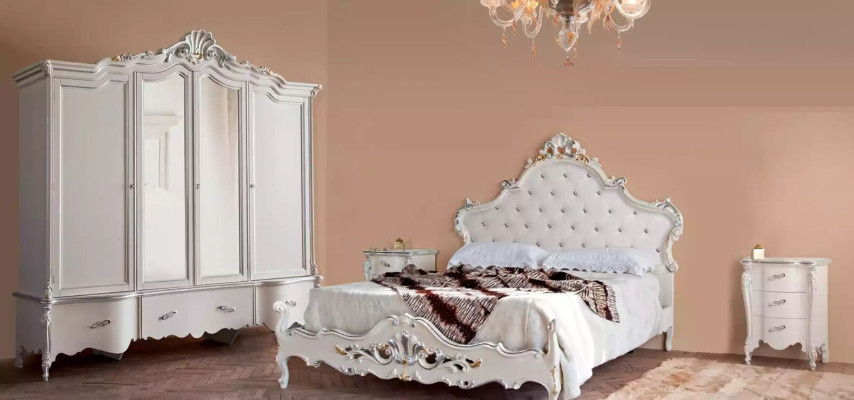 Witte slaapkamer set Bed 2x nachtkastjes Commodes Hout Set 4-delig