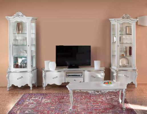 Wit woonkamer set TV-standaard salontafel 2x vitrine luxe houten meubels