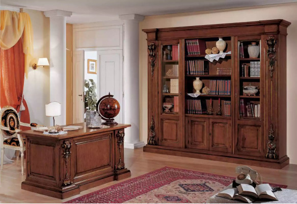 Klassieke bruine werkkamerset Bureau Boekenplank Tafel Plank