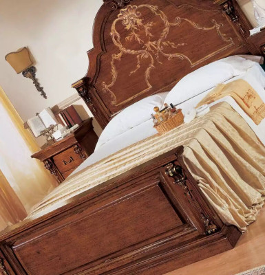 Klassieke bruine slaapkamer set bed 2x nachtkastjes dressoir set 5-delig