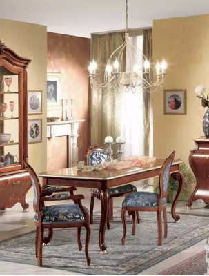 Grote eetkamerset, luxe meubels, eettafel, 4 stoelen, dressoir, spiegel, 8-delig.