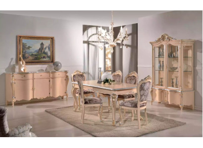 Eetkamer meubels Eettafel Vitrine Ladenkast 4x Stoelen Eetgroepen 7-delige set.