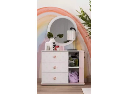 Garnituur dressoir met spiegel Wit hout Roze kast Houten kast Modern