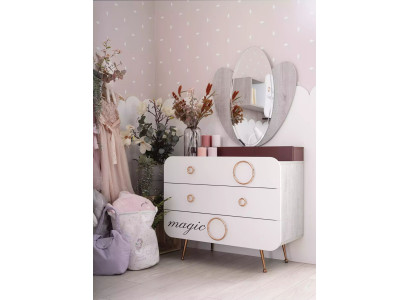 Witte houten ladekast 3 laden Designer spiegel kinderkamer set 2-delig