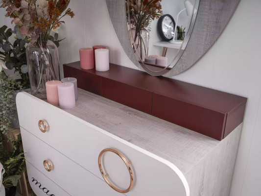 Witte houten ladekast 3 laden Designer spiegel kinderkamer set 2-delig