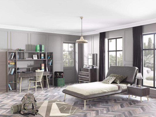 Bedframe Bed 100 cm Bed frame Upholstered bed Fabric Gray Youth bed