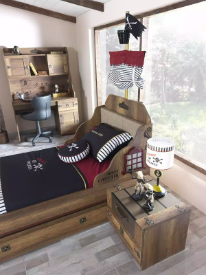 Bedframe Functioneel bed Uitschuifbare Piraat Bruin Hout Kinderbed Bed