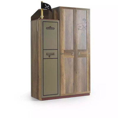 Piraat houten kast luxe kledingkast kast kinderhout bruin 3 deur