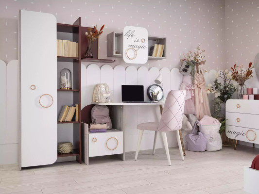 Ontwerper kinderkamer meubels bureau 2x boekenrekken houten meubels 3-delig