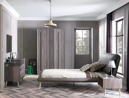 Houten kast Luxe kledingkast Kast Meubels Hout Grijs 3-deurs Ontwerp