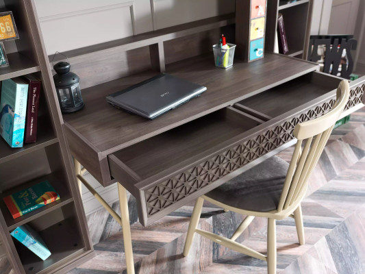Computertafel Set 3-delig Bureau Boekenplank Hout Grijs Planken Tafel
