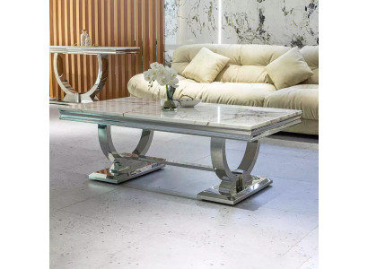 Moderne grijze salontafel, roestvrijstalen tafel, woonkamertafels, luxe design.