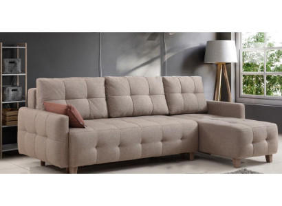 Beige hoekbank gestoffeerde woonlandschap textielbankstel L-vorm set nieuw