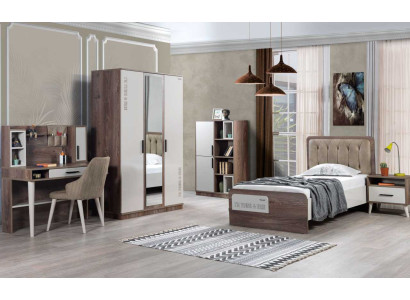 Compleet jeugdkamerset bed boekenkast nachtkastje houten meubels 5-delig