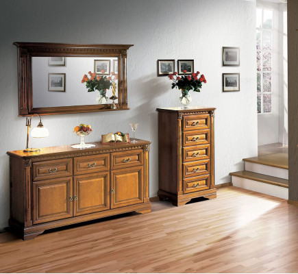 Kast Commode Spiegel Materiaal Hout klassieke Set 3-delig Bruin Landhuis