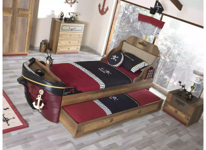 Set piratenbedframe kinderbed hout bruin 3-delig set kinderkamer