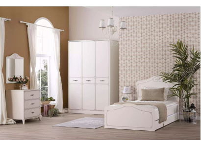 Set bedje, tienerbed, functioneel bed, uitschuifbaar, 5-delig, hout, wit