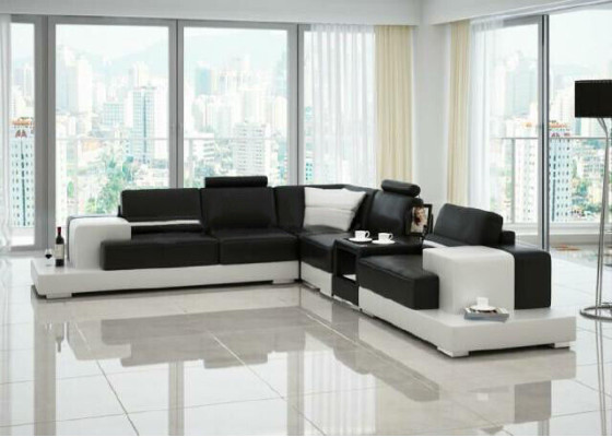 Leren hoekbank met USB Design zitkussen set voor woonkamer 2725C.