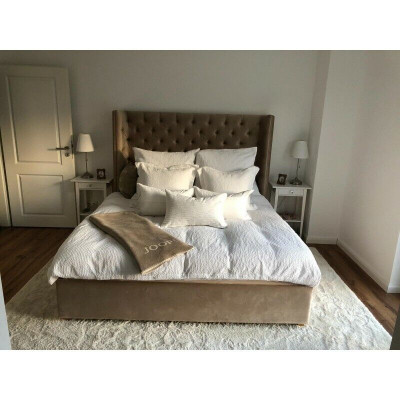 Chesterfield Bed Gestoffeerd Dubbel Hotelbed Slaapkamer 140x200cm Bruin Nieuw