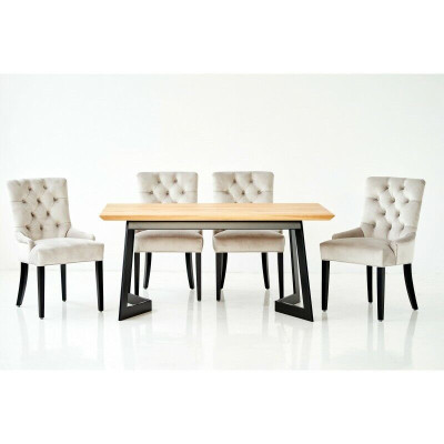 Ontwerp eetkamertafel + 4 Chesterfield-eetstoelen - Stoelgroep