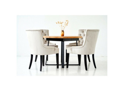 Eettafel + 4 Chesterfield stoelen houten zitting stoffering set