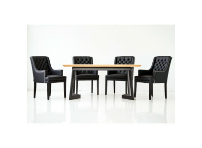 Moderne ovale eettafel Designer Zwarte Chesterfield stoelen 7-delig set